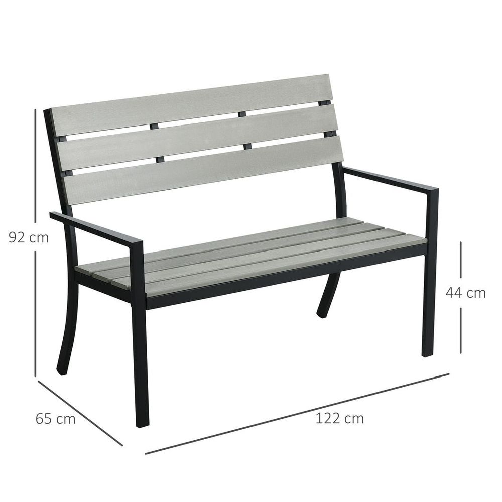 Outsunny 2 Seater Garden Bench with Steel Frame Garden Loveseat 122x65x92cm Grey - SILVIONIX