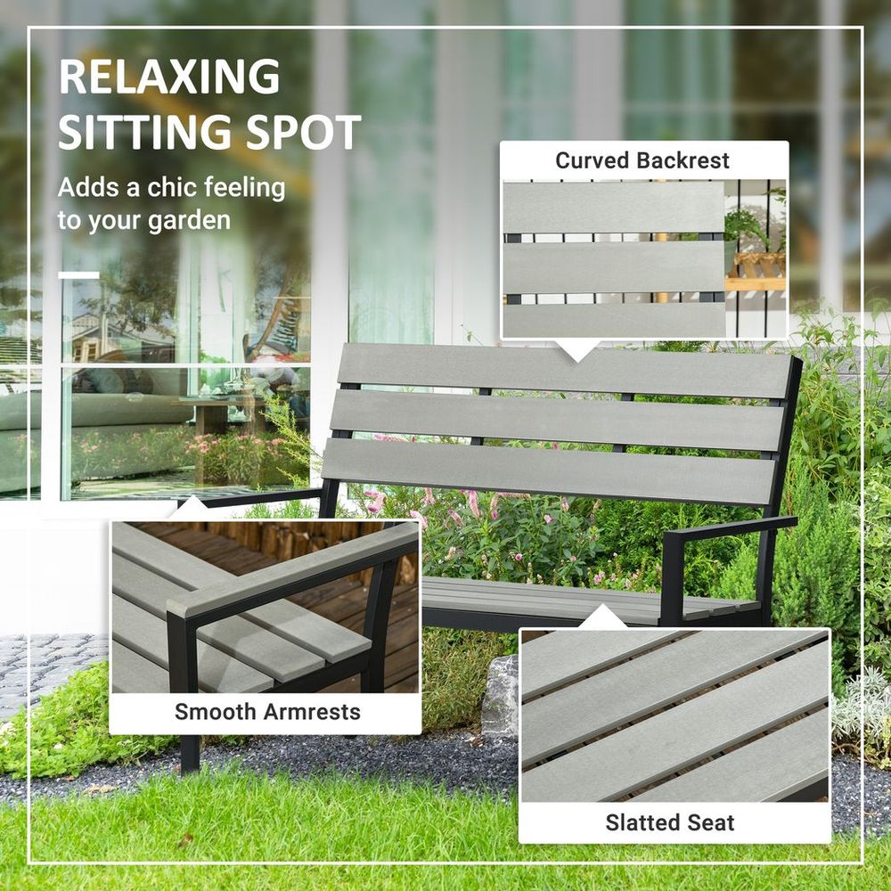 Outsunny 2 Seater Garden Bench with Steel Frame Garden Loveseat 122x65x92cm Grey - SILVIONIX