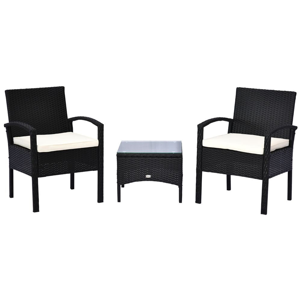 Outsunny 2 Seater Rattan Bistro Set, Steel - Black - SILVIONIX