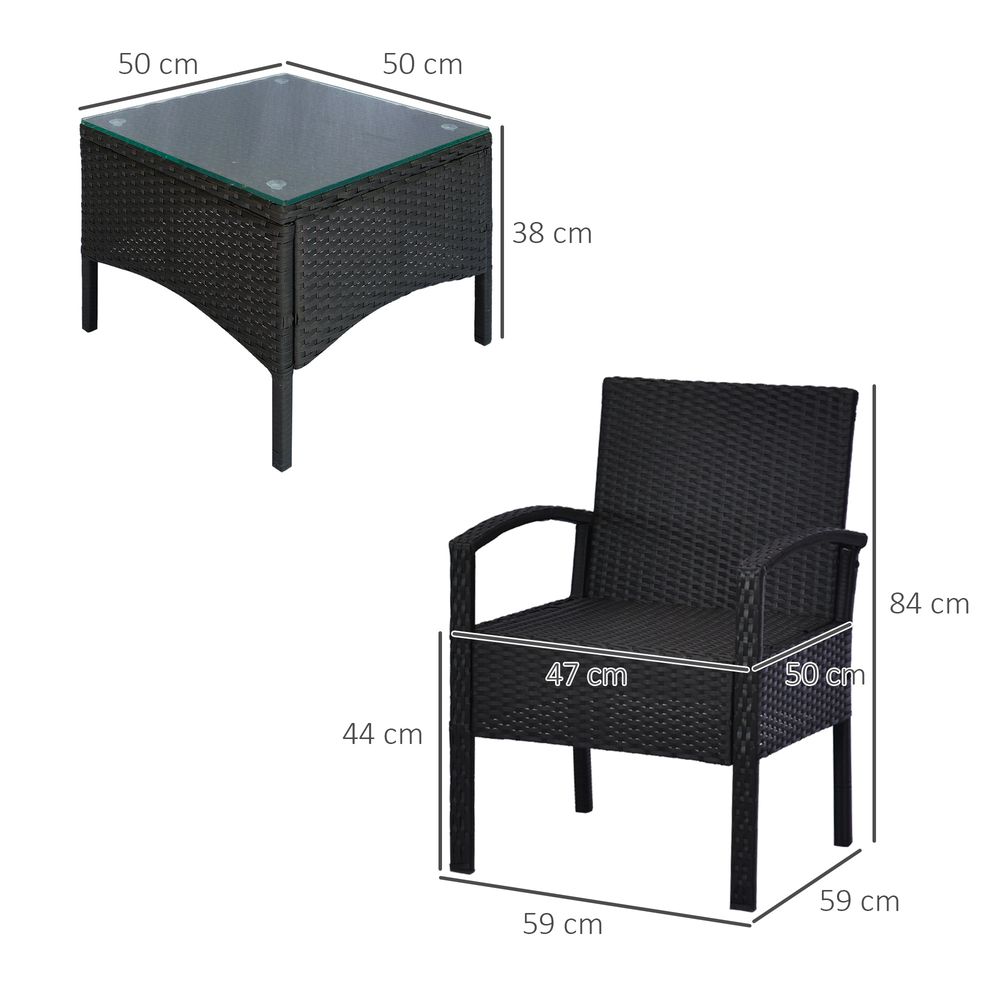 Outsunny 2 Seater Rattan Bistro Set, Steel - Black - SILVIONIX