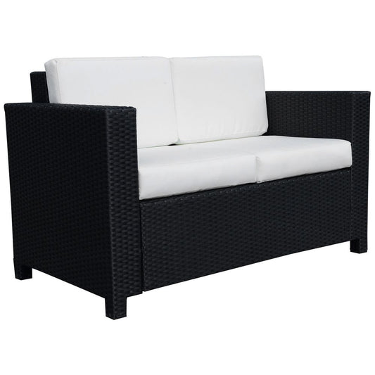 Outsunny 2 Seater Rattan Garden Sofa Black Double Couch Loveseat Wicker - SILVIONIX