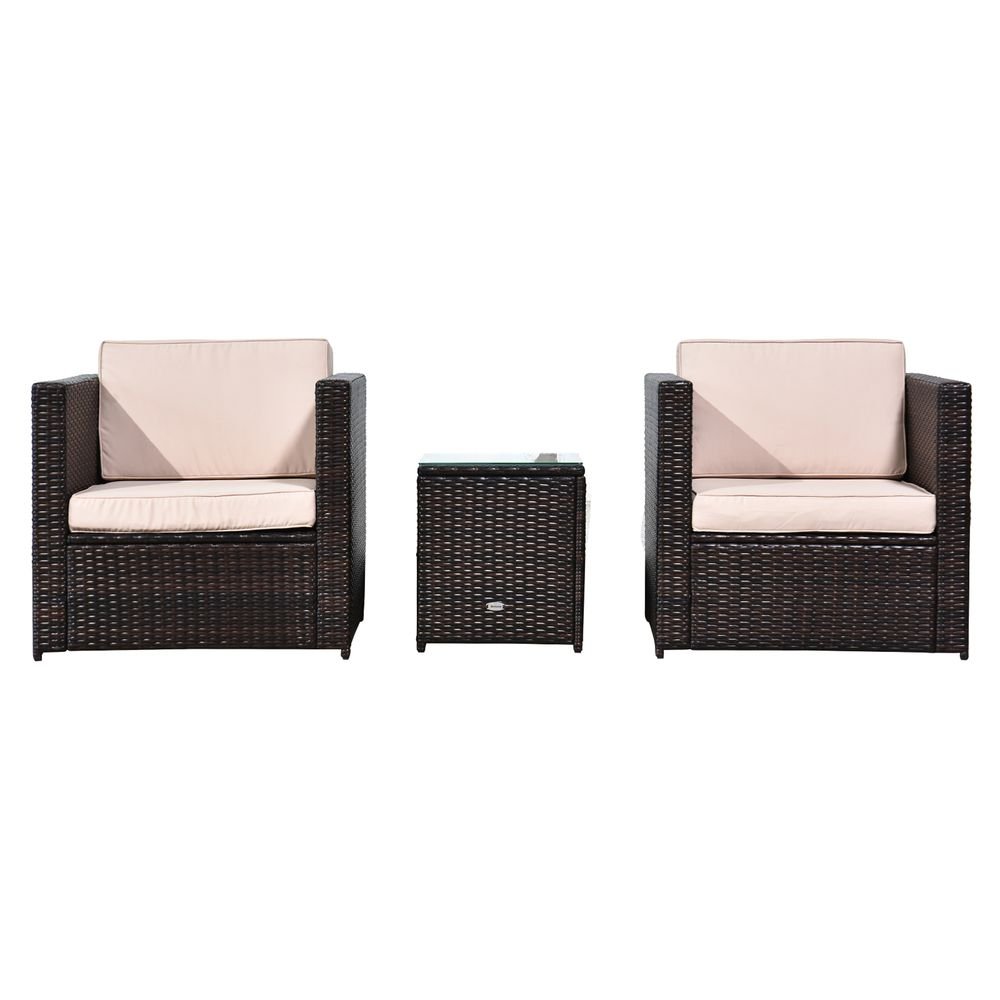 Outsunny 2 Seater Rattan Sofa Furniture Set W/Cushions, Steel Frame - Brown - SILVIONIX