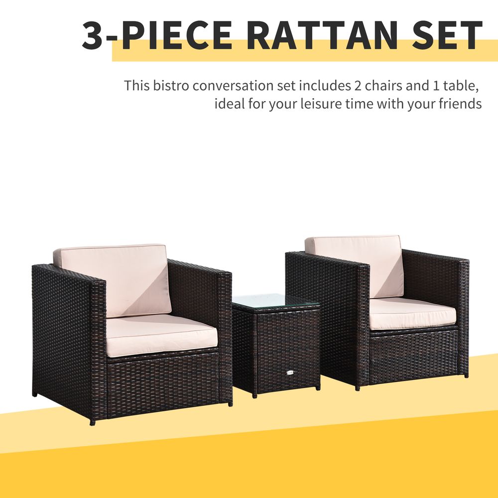 Outsunny 2 Seater Rattan Sofa Furniture Set W/Cushions, Steel Frame - Brown - SILVIONIX