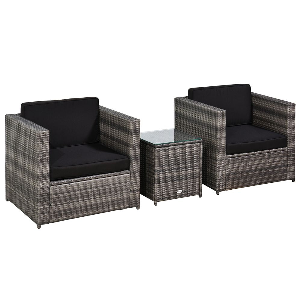 Outsunny 2 Seater Rattan Sofa Furniture Set W/Cushions, Steel Frame - Grey - SILVIONIX