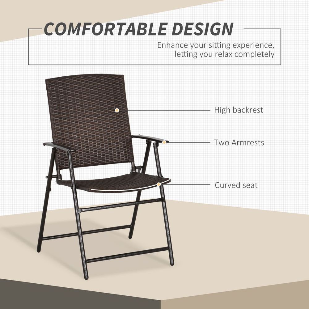 Outsunny 2pcs Rattan Chair Foldable Garden Furniture w/ Armrest Steel Frame - SILVIONIX