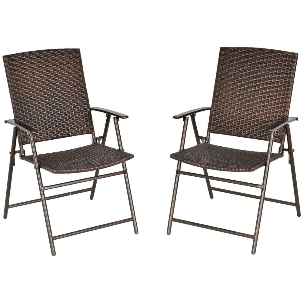 Outsunny 2pcs Rattan Chair Foldable Garden Furniture w/ Armrest Steel Frame - SILVIONIX