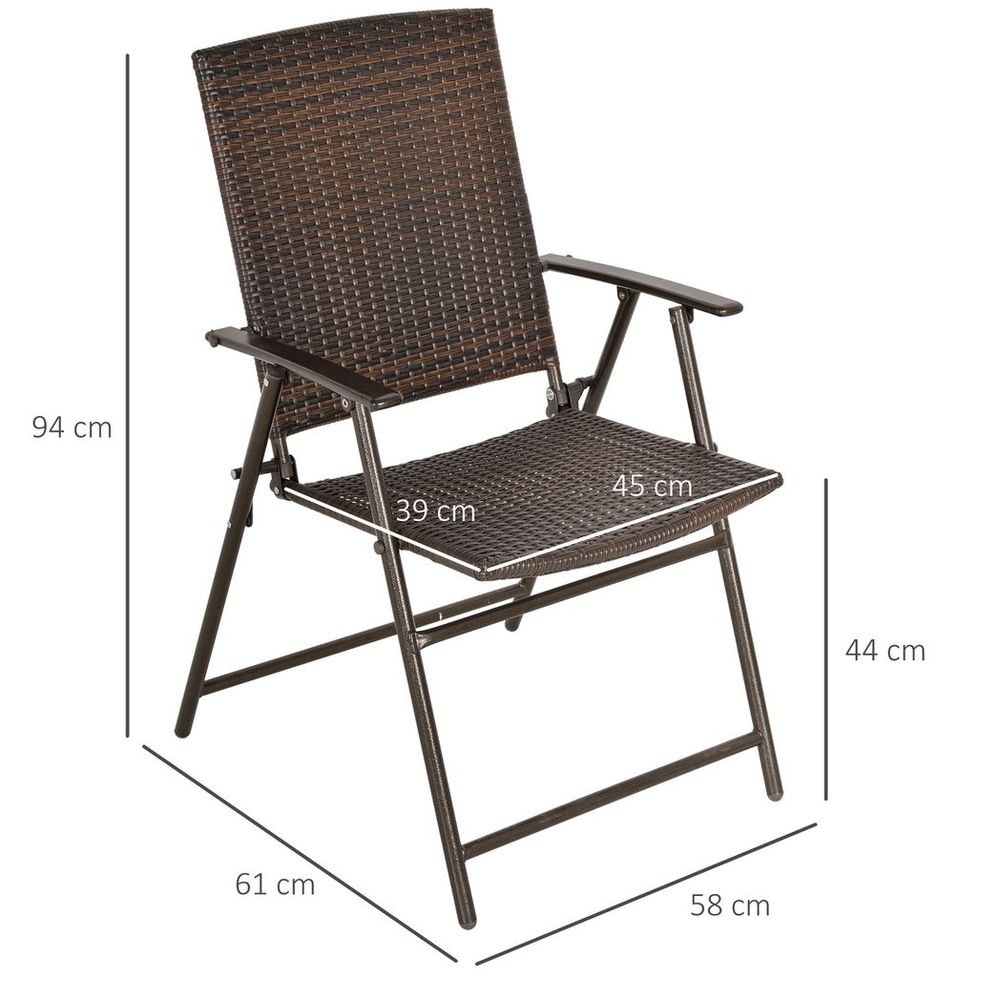 Outsunny 2pcs Rattan Chair Foldable Garden Furniture w/ Armrest Steel Frame - SILVIONIX