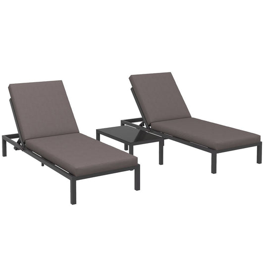 Outsunny 3 - PCS PE Rattan Lounge Set, Aluminium Recliner Sofa Bed Set, Grey - SILVIONIX