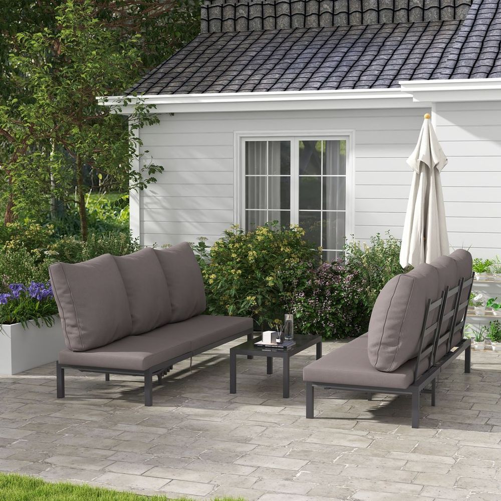 Outsunny 3 - PCS PE Rattan Lounge Set, Aluminium Recliner Sofa Bed Set, Grey - SILVIONIX