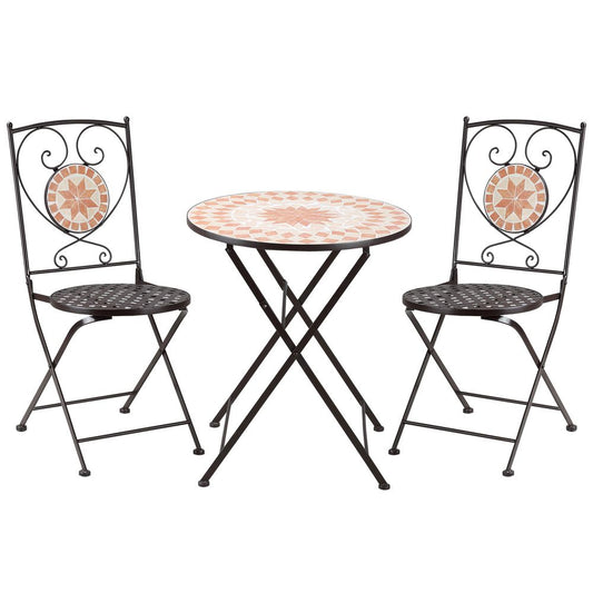 Outsunny 3 - Piece Outdoor Bistro Set w/ Mosaic Round Table and 2 Armless Chairs - SILVIONIX