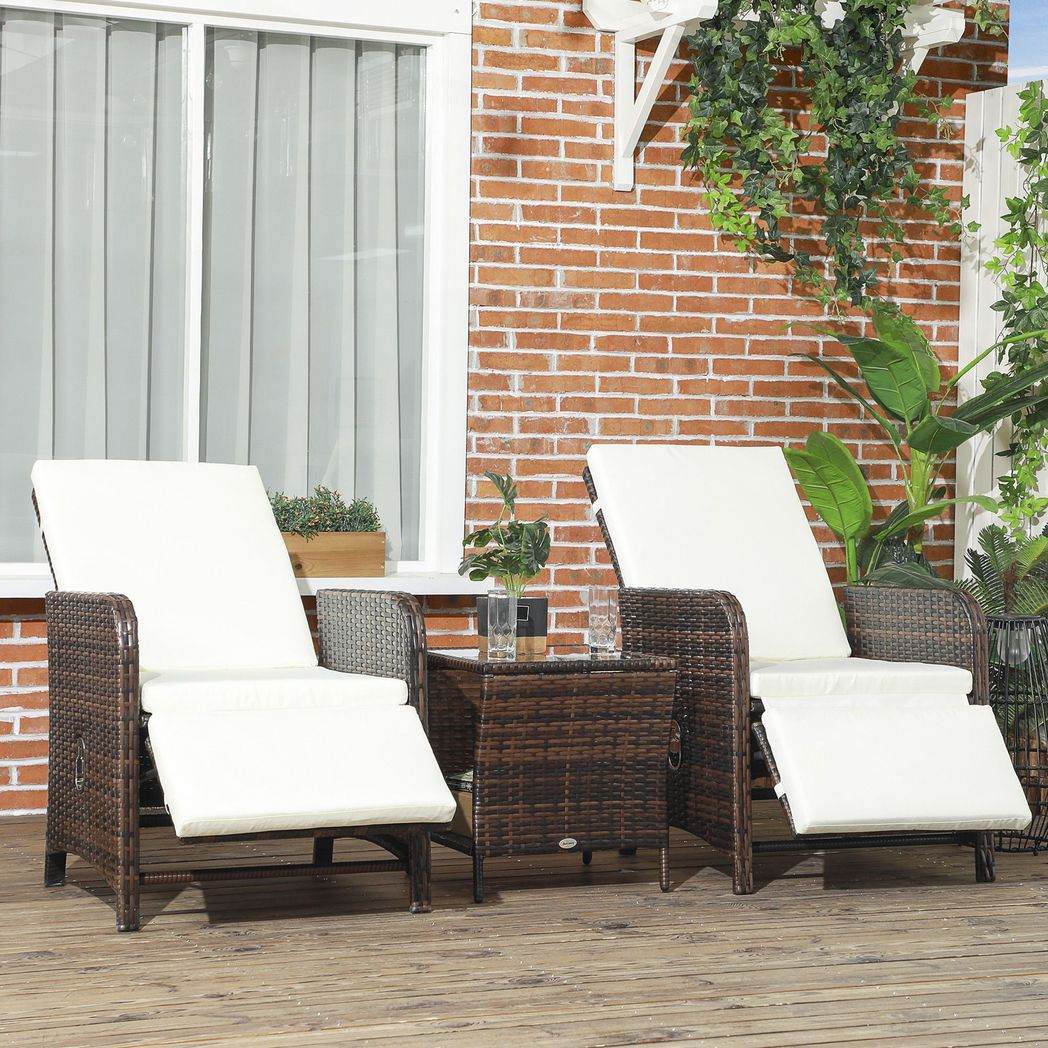 Outsunny 3 Pieces Rattan Bistro Set w/ Adjustable Backrest - Mixed - Brown - SILVIONIX