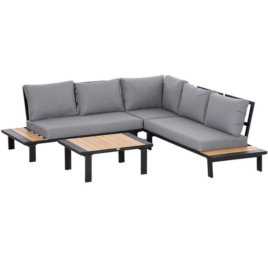 Outsunny 4 PCS Garden Furniture Conversation Set w/ Loveseat Table, Grey - SILVIONIX