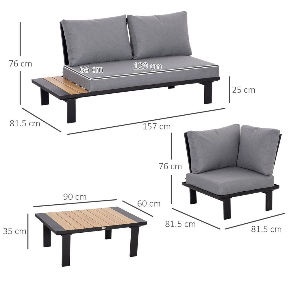 Outsunny 4 PCS Garden Furniture Conversation Set w/ Loveseat Table, Grey - SILVIONIX