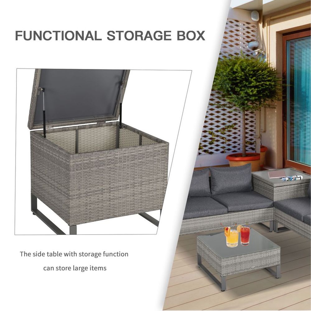 Outsunny 4 PCs Rattan Wicker Sofa Set Conservatory Furniture w/ Side Storage Box - SILVIONIX