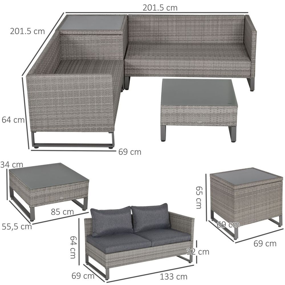 Outsunny 4 PCs Rattan Wicker Sofa Set Conservatory Furniture w/ Side Storage Box - SILVIONIX