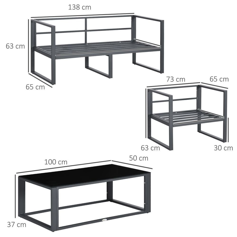 Outsunny 4 Pieces Garden Sectional Sofa Table Furniture Set Aluminium w/ Cushion - SILVIONIX