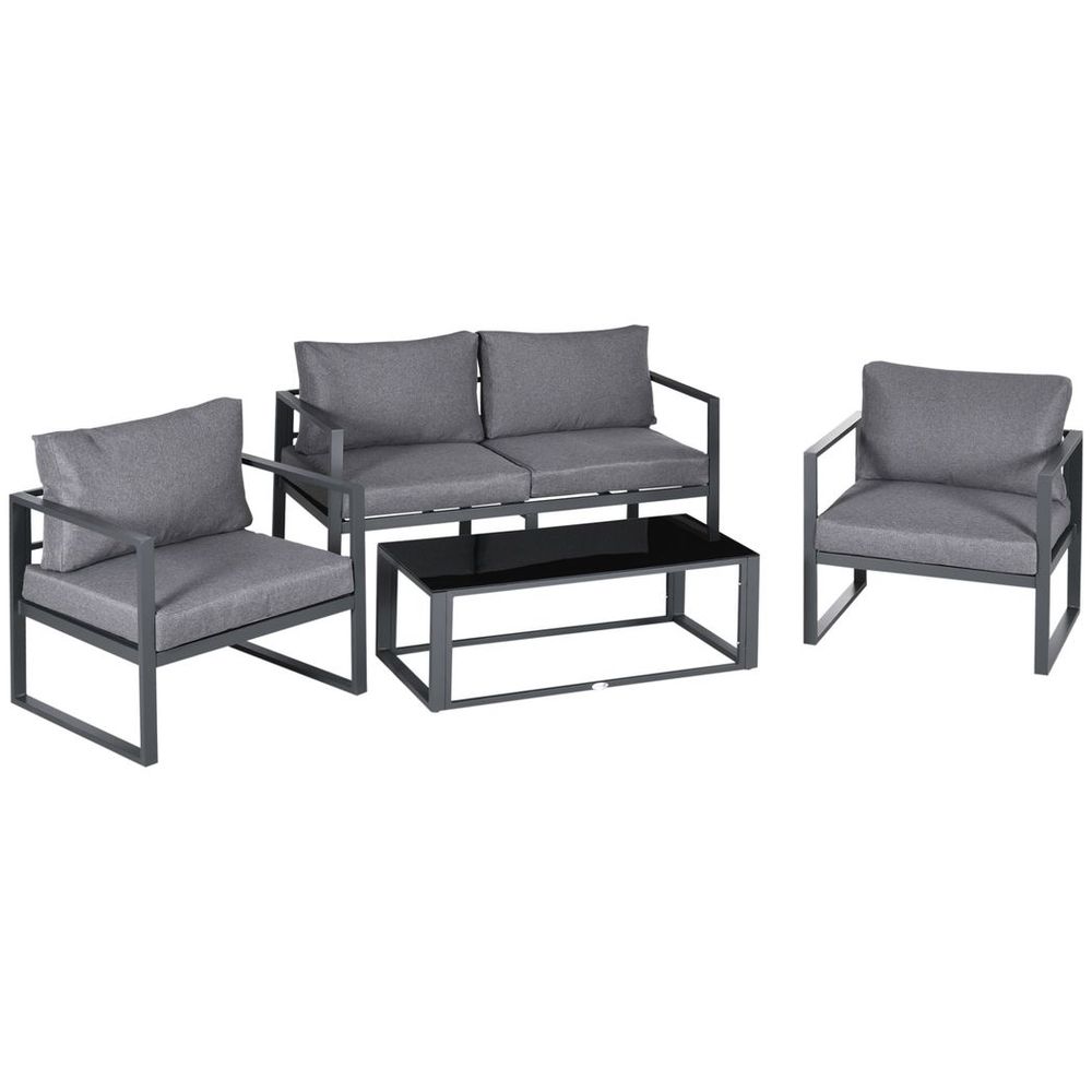 Outsunny 4 Pieces Garden Sectional Sofa Table Furniture Set Aluminium w/ Cushion - SILVIONIX