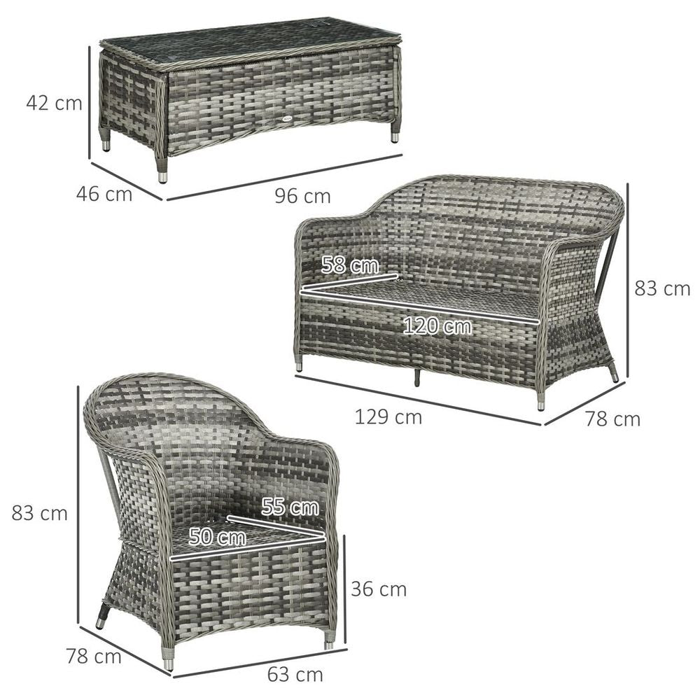 Outsunny 4 Pieces Rattan Sofa Set Outdoor Conservatory Furniture with Cushions - SILVIONIX