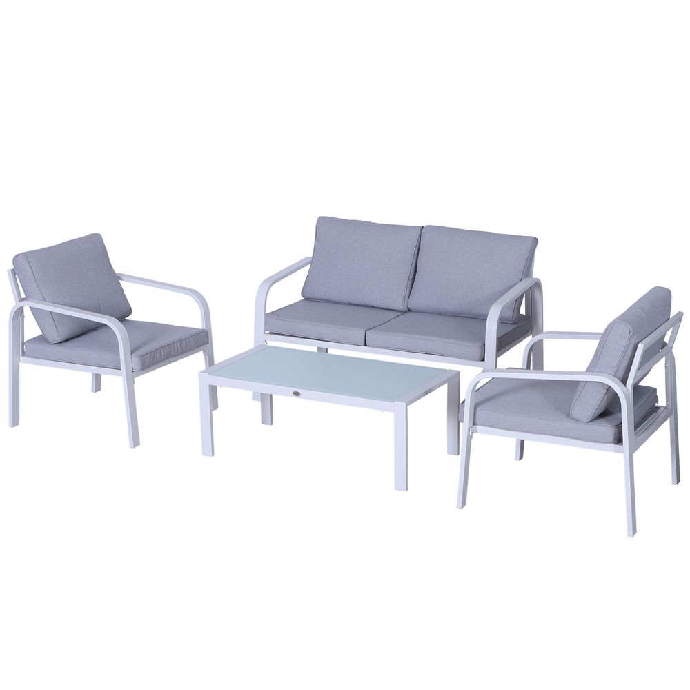 Outsunny 4 - Seater Outdoor PE Rattan Table and Chairs Set White/Grey - SILVIONIX