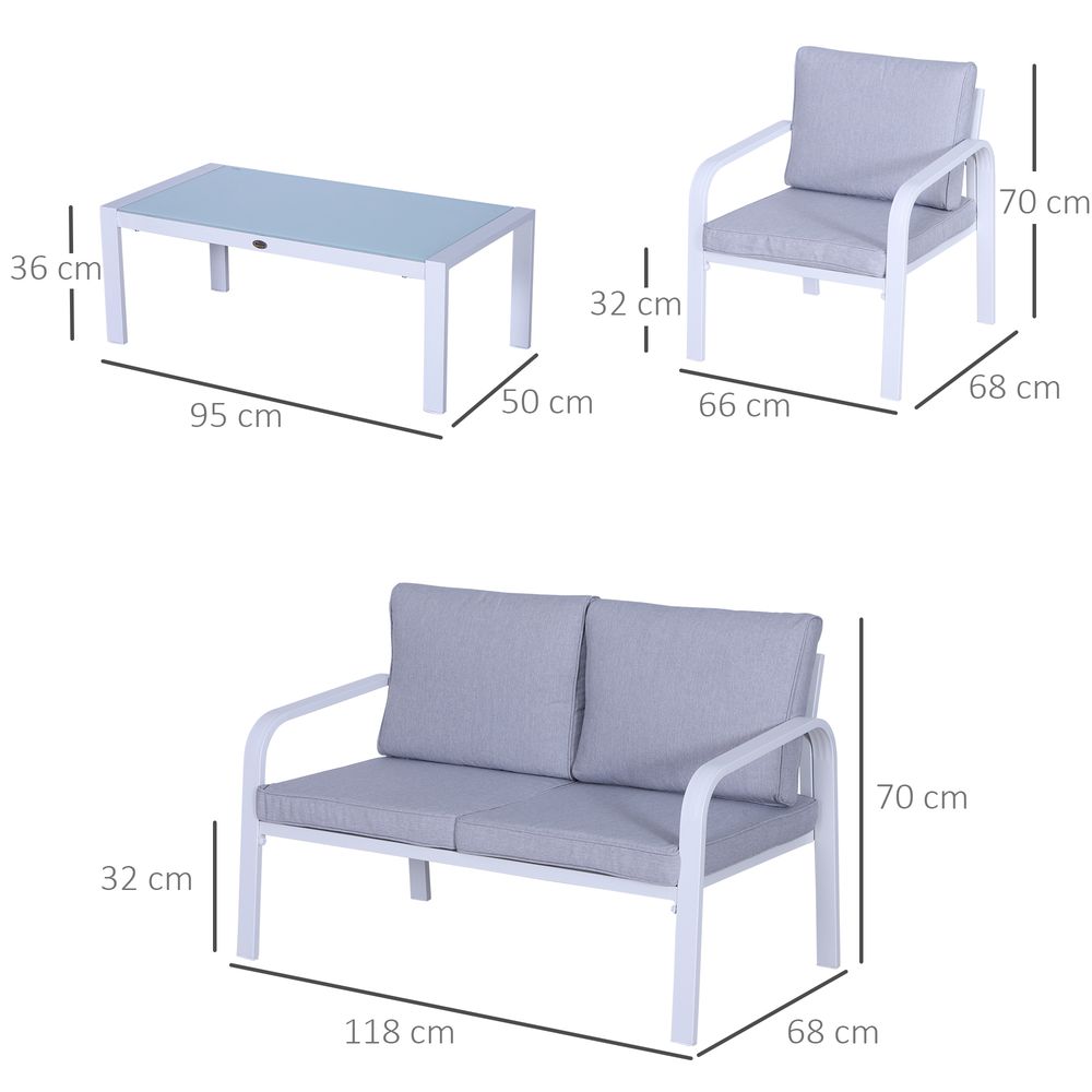 Outsunny 4 - Seater Outdoor PE Rattan Table and Chairs Set White/Grey - SILVIONIX