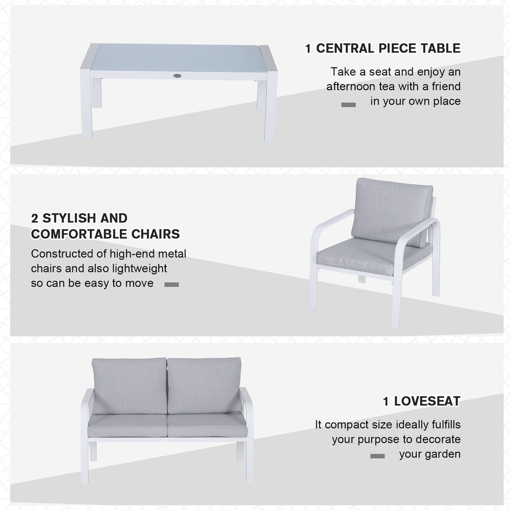 Outsunny 4 - Seater Outdoor PE Rattan Table and Chairs Set White/Grey - SILVIONIX