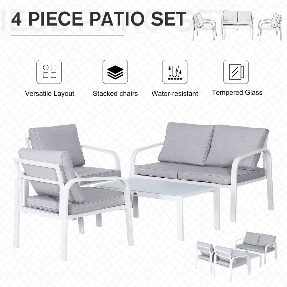 Outsunny 4 - Seater Outdoor PE Rattan Table and Chairs Set White/Grey - SILVIONIX