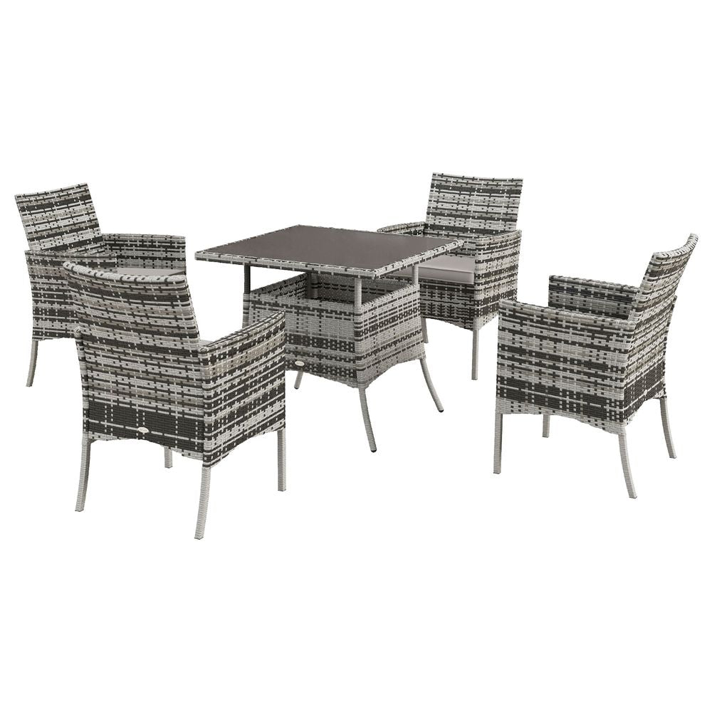 Outsunny 4 Seater Rattan Garden Furniture Set w/ Tempered Glass Tabletop - Grey - SILVIONIX