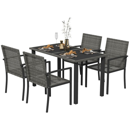 Outsunny 4 Seater Rattan Garden Furniture Set with Glass Tabletop - Grey - SILVIONIX