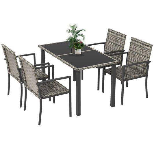 Outsunny 4 Seater Rattan Garden Furniture Set with Glass Tabletop - Mixed Grey - SILVIONIX