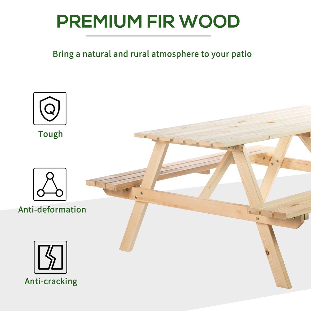 Outsunny 4 - Seater Wooden Picnic Set - Fir Wood - SILVIONIX