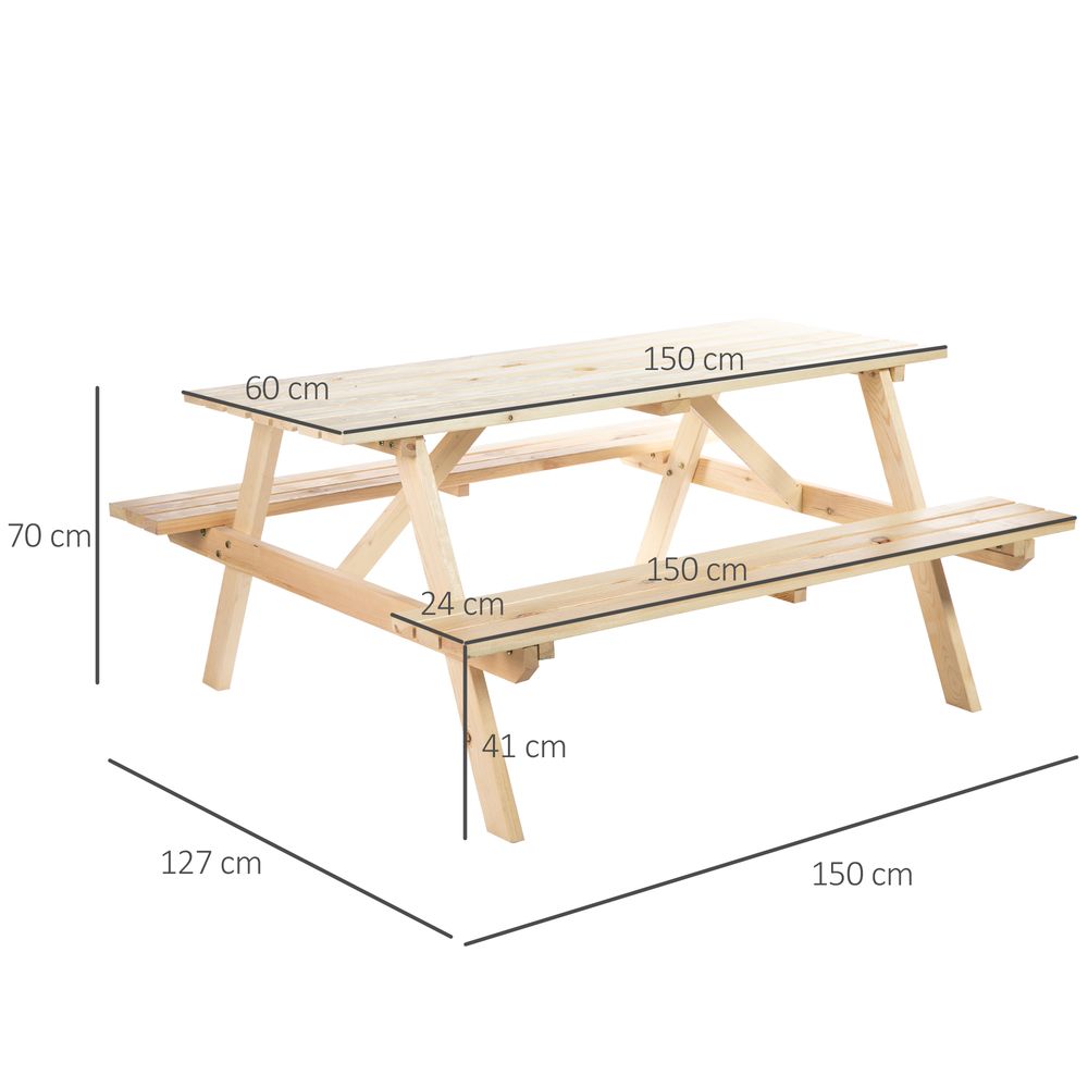 Outsunny 4 - Seater Wooden Picnic Set - Fir Wood - SILVIONIX