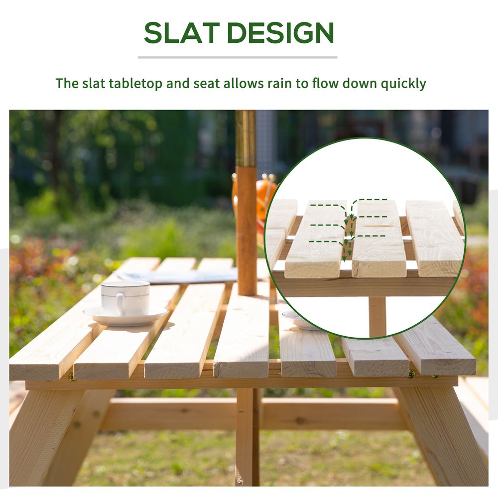 Outsunny 4 - Seater Wooden Picnic Set - Fir Wood - SILVIONIX