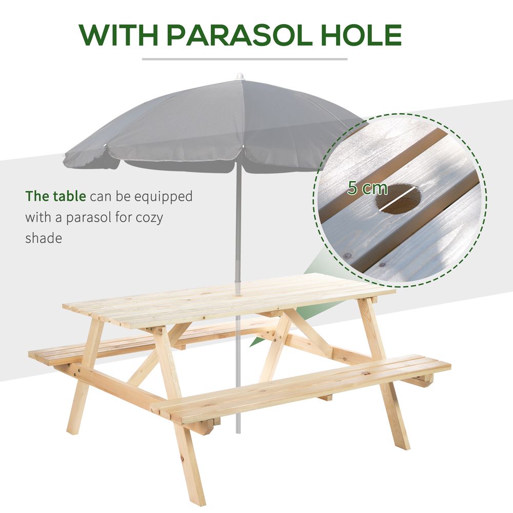 Outsunny 4 - Seater Wooden Picnic Set - Fir Wood - SILVIONIX