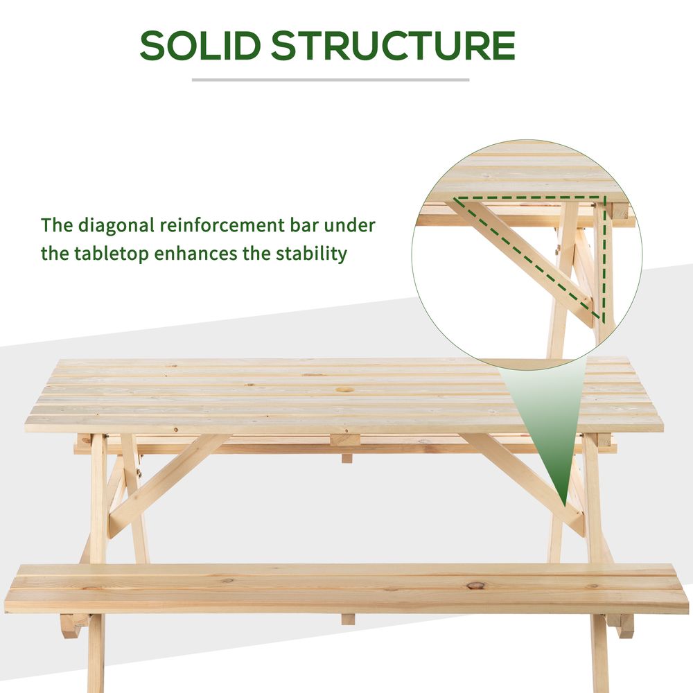 Outsunny 4 - Seater Wooden Picnic Set - Fir Wood - SILVIONIX