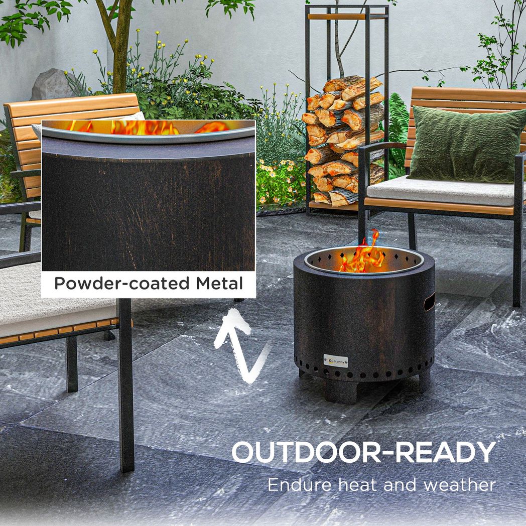 Outsunny 45cm Smokeless Wood Burning Firepit Metal Fire Pit, Black - SILVIONIX