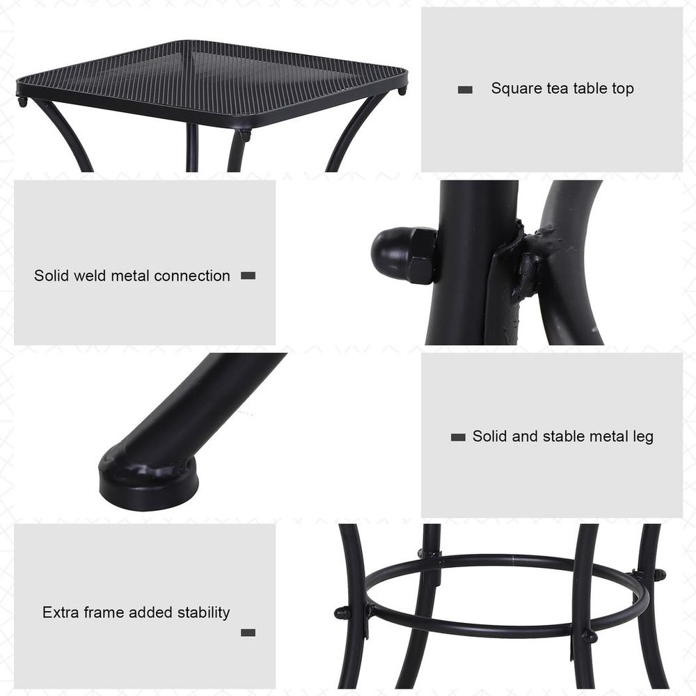 Outsunny 45cm Square Metal Outdoor Patio Bistro Table Coffee Desk Black - SILVIONIX