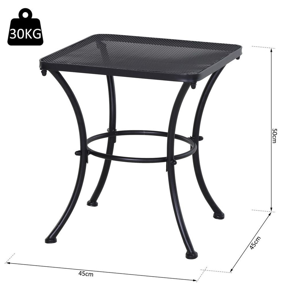 Outsunny 45cm Square Metal Outdoor Patio Bistro Table Coffee Desk Black - SILVIONIX