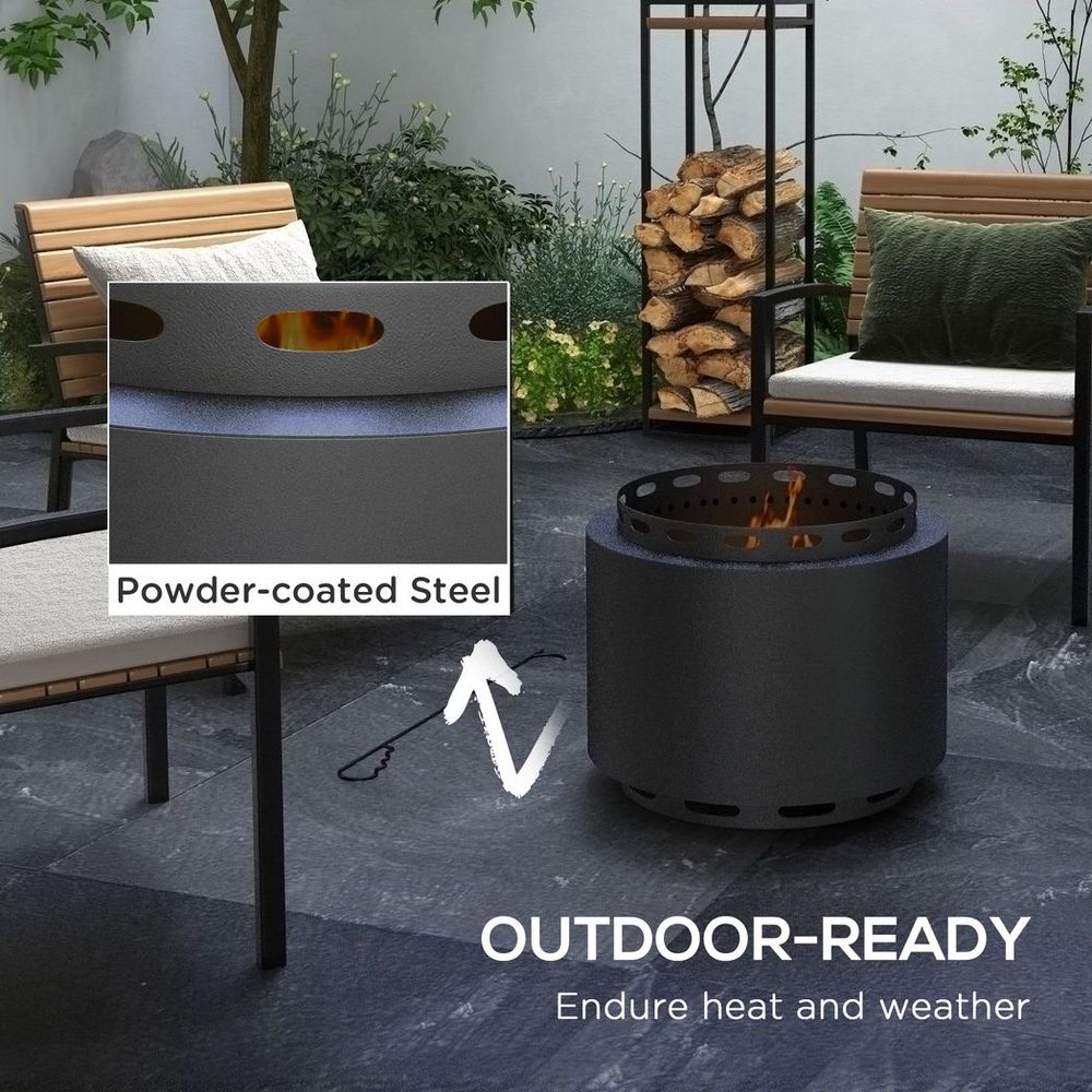 Outsunny 48.5cm Smokeless Wood Burning Firepit Metal Fire Pit, Black - SILVIONIX