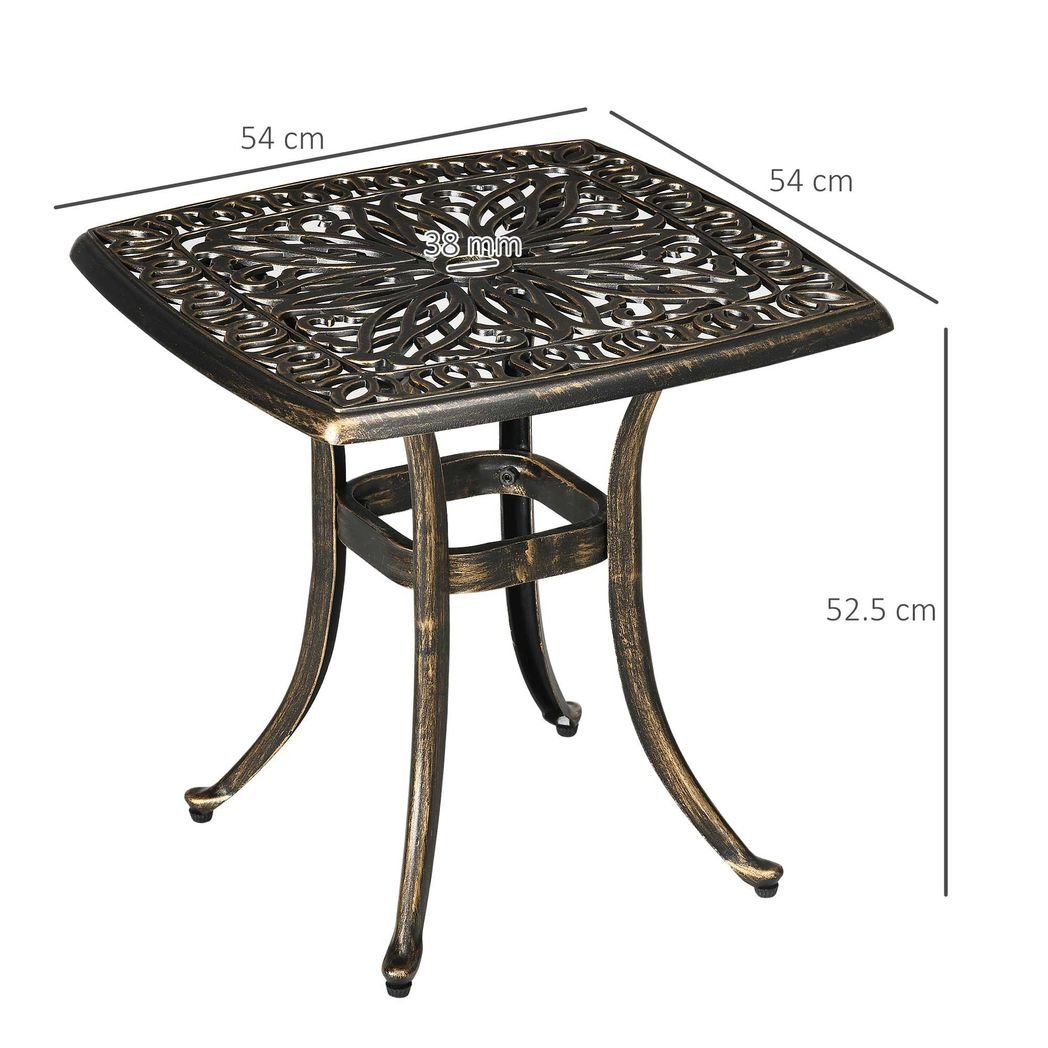 Outsunny 54 x 54cm Aluminium Outdoor Garden Side Table w/ Umbrella Hole, Bronze - SILVIONIX