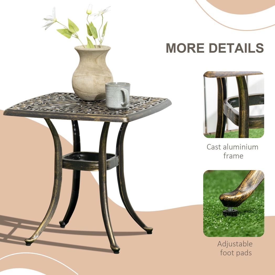 Outsunny 54 x 54cm Aluminium Outdoor Garden Side Table w/ Umbrella Hole, Bronze - SILVIONIX