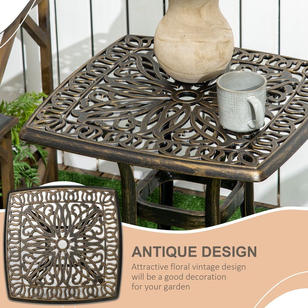 Outsunny 54 x 54cm Aluminium Outdoor Garden Side Table w/ Umbrella Hole, Bronze - SILVIONIX