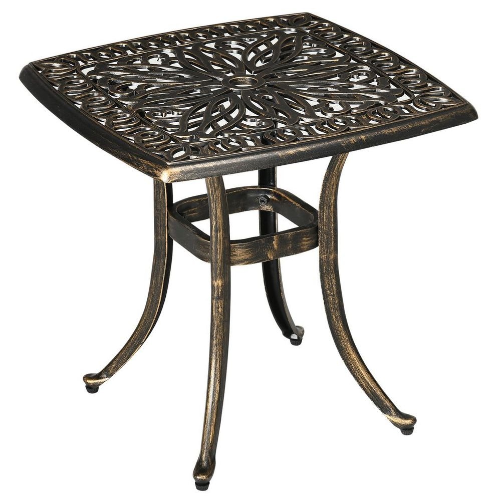 Outsunny 54 x 54cm Aluminium Outdoor Garden Side Table w/ Umbrella Hole, Bronze - SILVIONIX