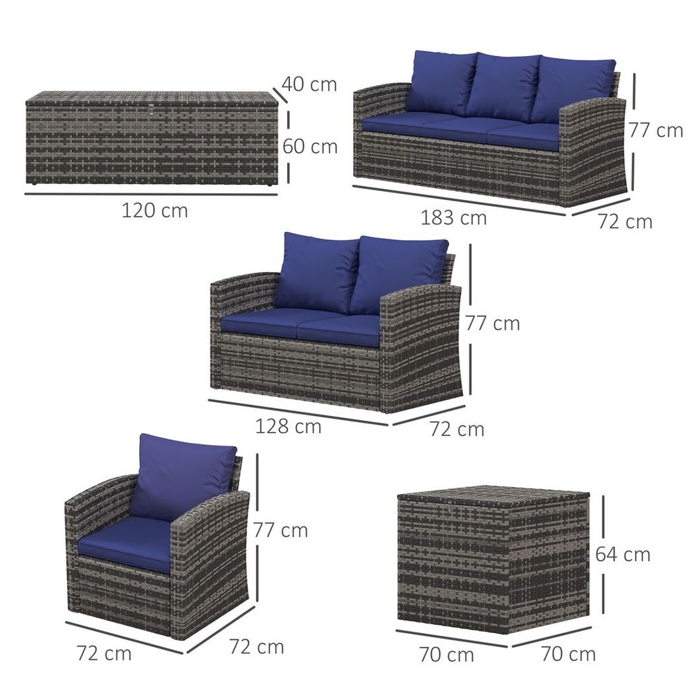 Outsunny 6 PCS Patio Rattan Sofa Set Conversation Furniture with Storage Blue - SILVIONIX