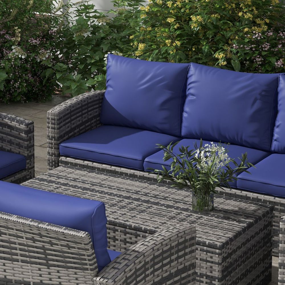 Outsunny 6 PCS Patio Rattan Sofa Set Conversation Furniture with Storage Blue - SILVIONIX