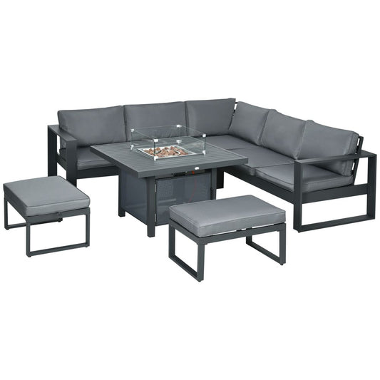 Outsunny 6 - Piece Garden Furniture Set with Firepit Table Outdoor Sofa Aluminium - SILVIONIX