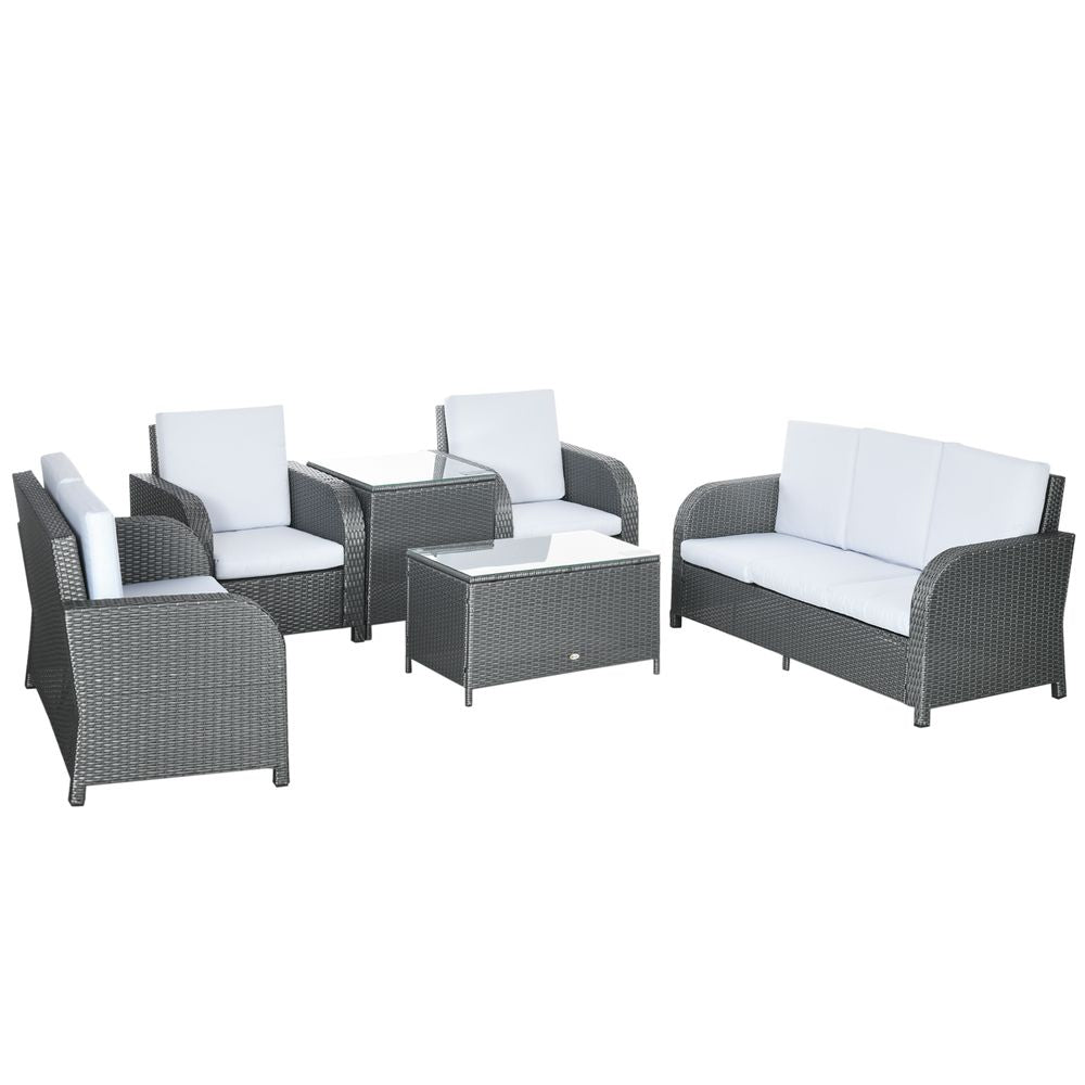 Outsunny 6 Piece Rattan Garden Furniture Set with Sofa, Glass Table, Grey - SILVIONIX