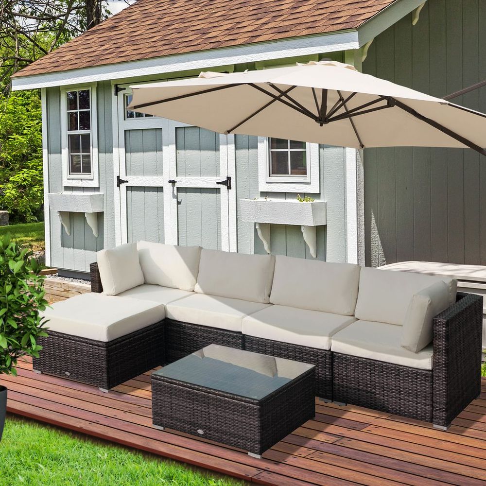 Outsunny 6 Pieces Rattan Furniture Set Garden Sofa Conservatory Wicker Brown - SILVIONIX