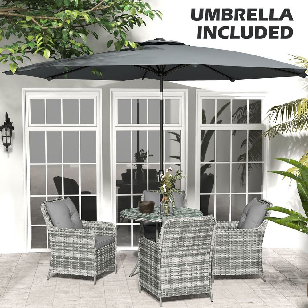 Outsunny 6 Pieces Rattan Garden Furniture with Umbrella, Cushions - Mix Grey - SILVIONIX