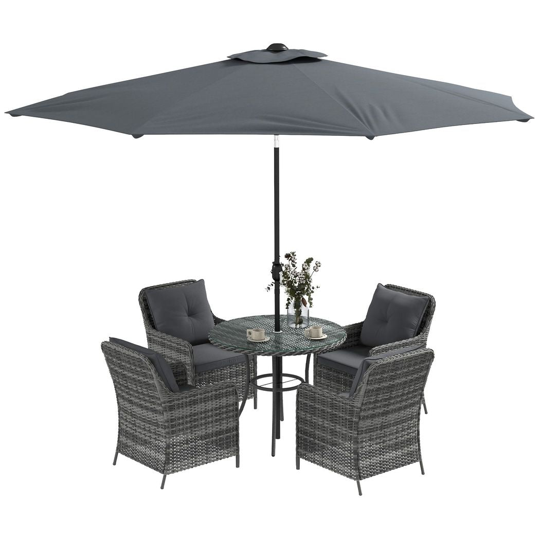 Outsunny 6 Pieces Rattan Garden Furniture with Umbrella, Cushions - Mix Grey - SILVIONIX