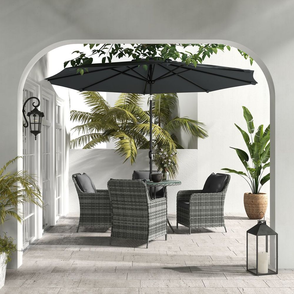 Outsunny 6 Pieces Rattan Garden Furniture with Umbrella, Cushions - Mix Grey - SILVIONIX